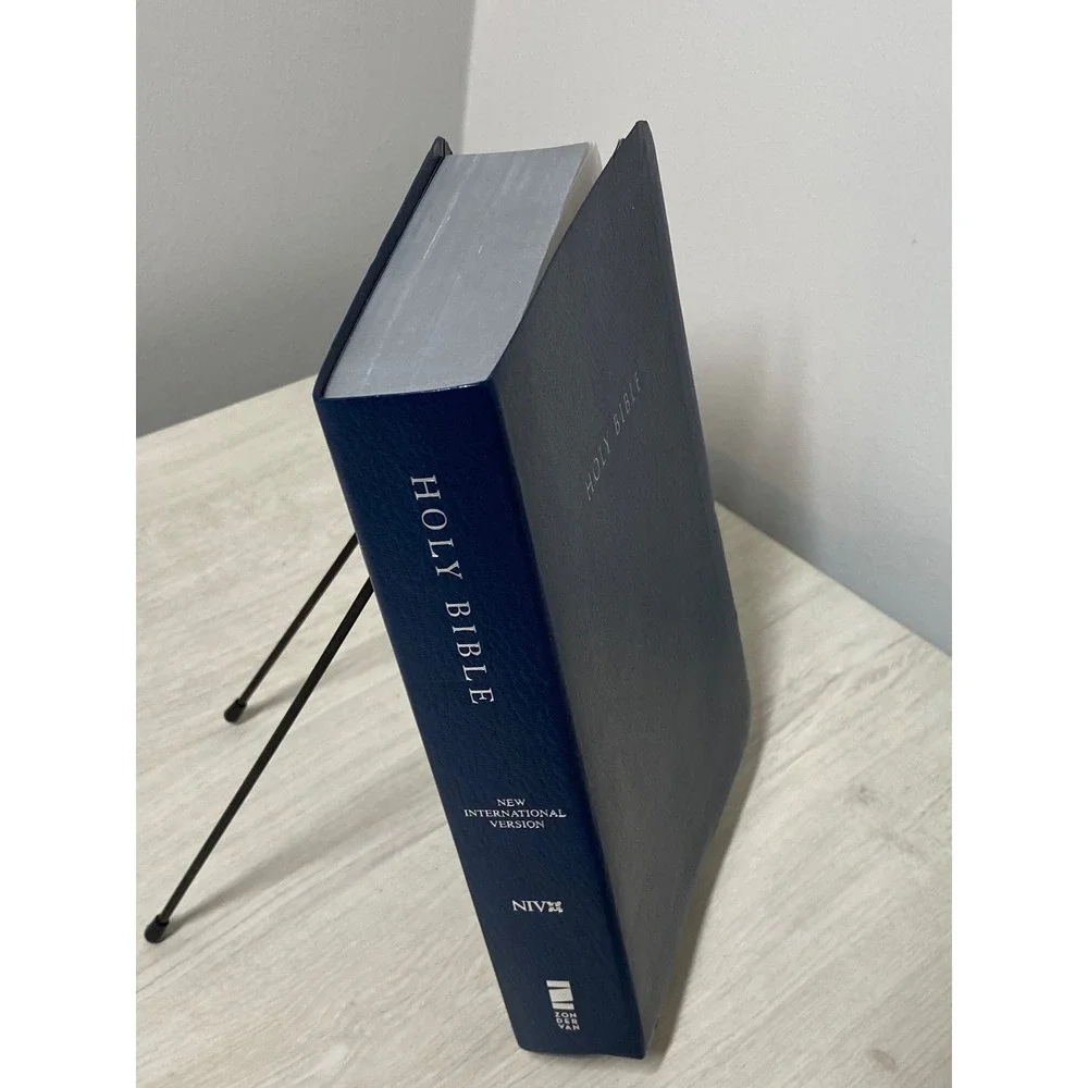NIV Holy Bible Zondervan Navy Blue Leather Look Silver Gilt Edges Christian Gift